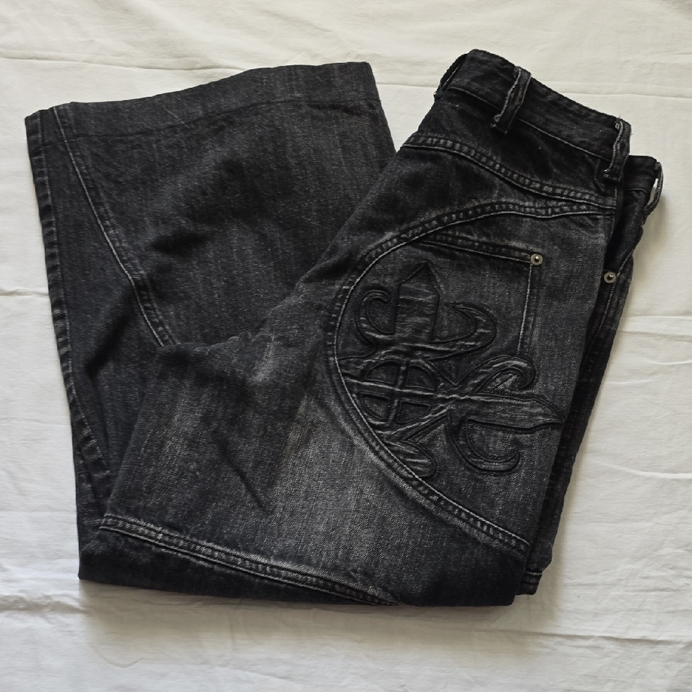 Men's Black Wide-Leg Jeans - Picture 10 of 12